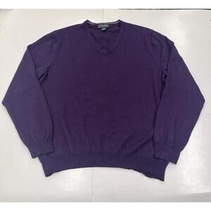 Brooks Brothers Extra Fine Italian Merino Wool Sweater Mens XL Purple V-Neck